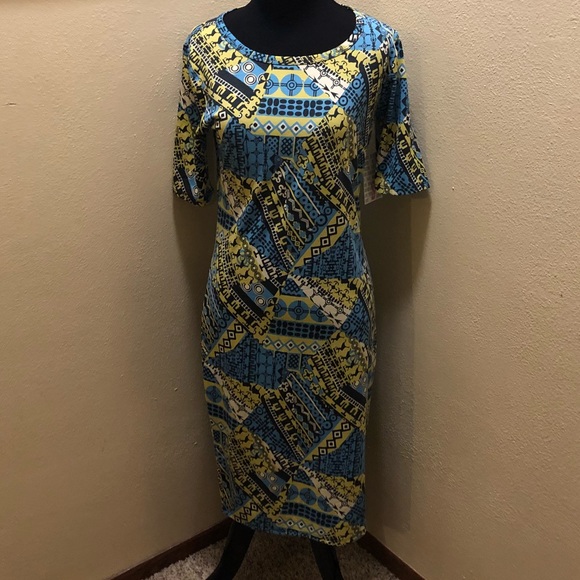 LuLaRoe Dresses & Skirts - LuLaRoe Julia dress size S NWT Yellow and blue